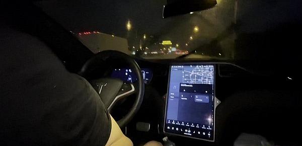  Fucking my tinder date in his Tesla while driving - 4k